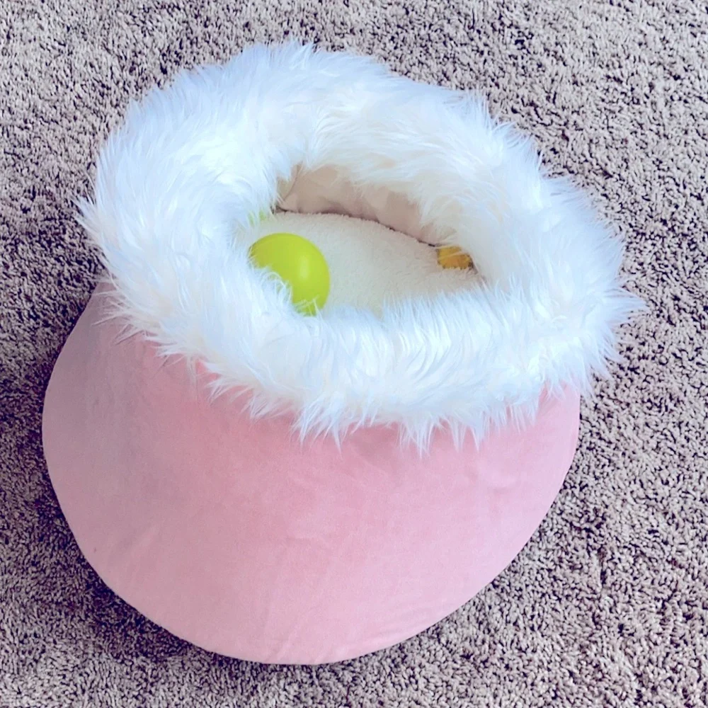 FurHaven Pet Cat Bed | Cat Cave Pet Bed, Blush Pink, 18-inch‎ Base